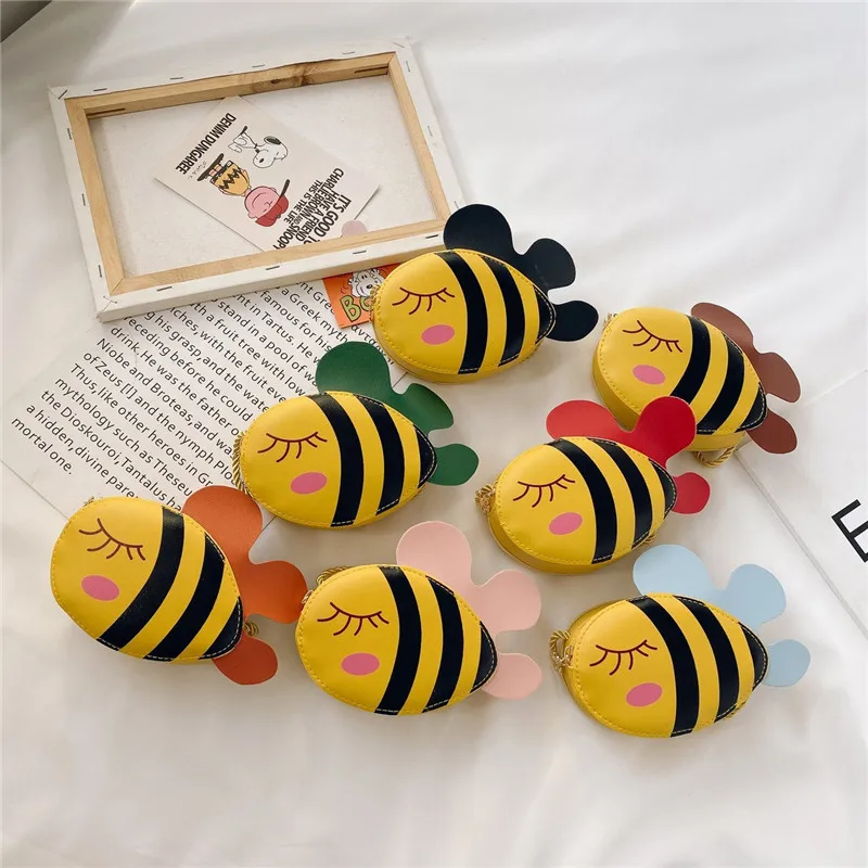 

New Hot Cartoon Bee PU Leather Coin Purse Cute Crossbody Bag for Children Girl Small Single Shoulder Bag Wallet for Kids Gifts
