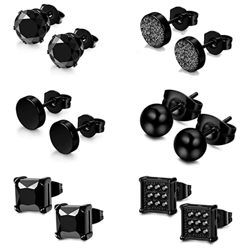 Набор серег гвоздиков из нержавеющей стали для мужчин и женщин комплект с