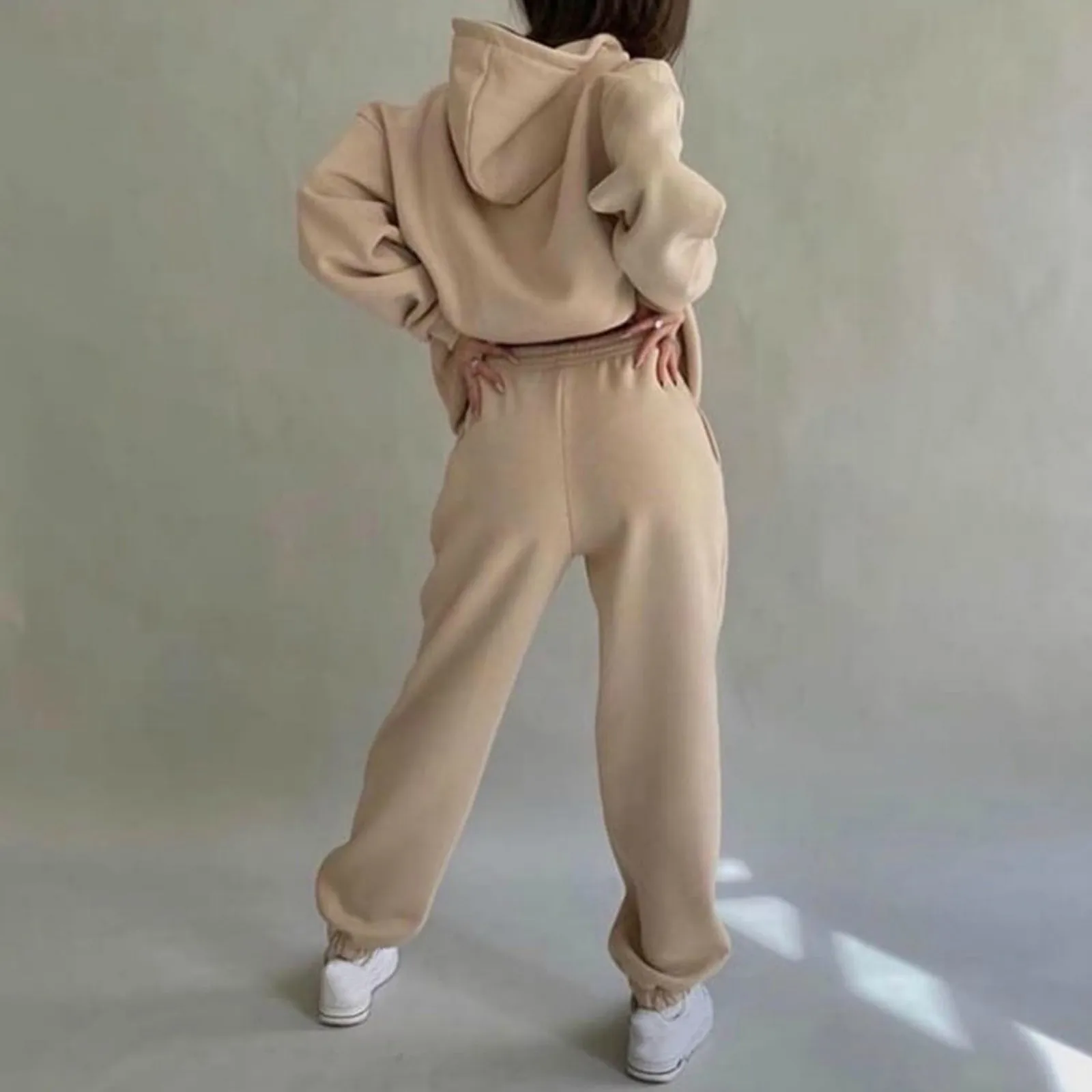 

Women's Casual Solid Color Long Sleeved Hoodie Trousers Sweatershirt Sports Suit