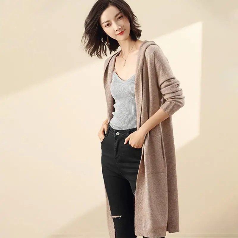 Women Long Cardigan Sweater 2019 New Casual Autumn Sleeve Knitted Kimono With Hooded Female Big Coat |