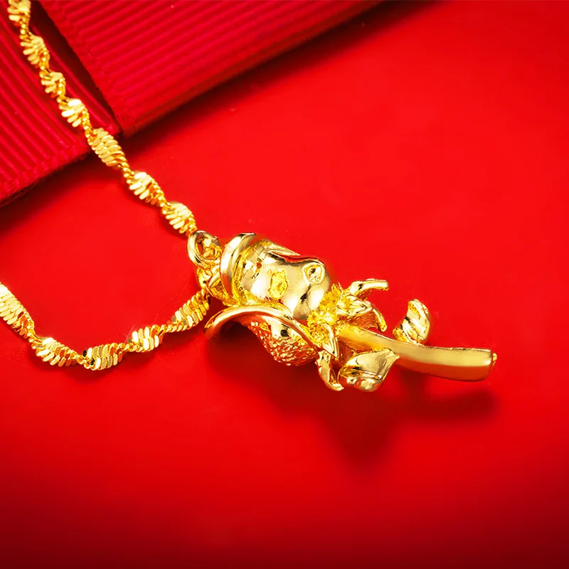 Настоящая подвеска в виде Розы 24 к с цепочкой 45 см ожерелья для женщин Модная