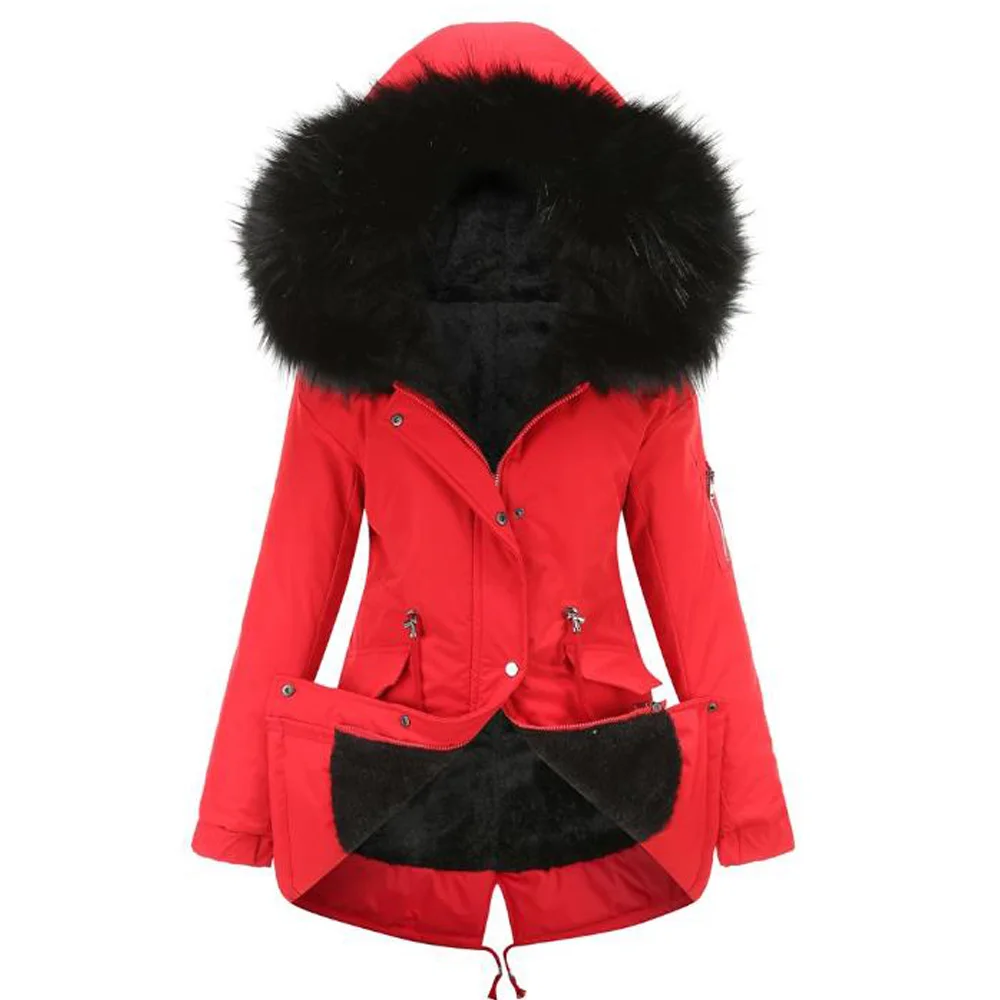 

Army Green Warm Woman Parkas Winter Jacket Women Snow Coat Fur Collar Thickening Cotton Wadded Hooded Parkas Female Outwear