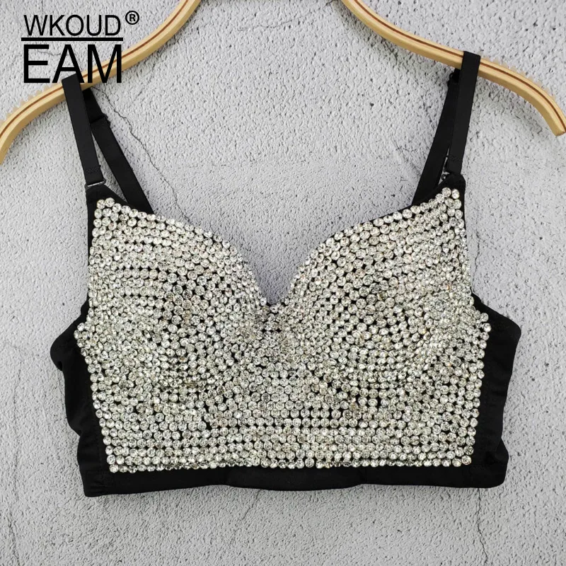 Женский жилет со стразами WKOUD EAM короткий топ на бретельках популярная модель PF266