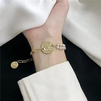 alloy coin with natural pearl bracelet charm bracelets for women valentines day wedding memorial gift quick delivery