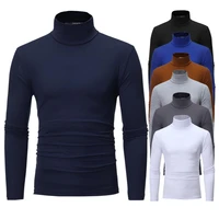men fashion solid color long sleeve turtle neck slim fits t shirt bottoming top