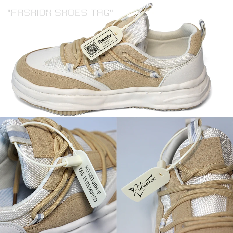 Etiquetas personalizadas para colgar ropa, sello de seguridad de pl&aacute;stico con logotipo impreso, etiqueta de regalo para zapatos, color Beige crema, 20CM, 1000 piezas-5