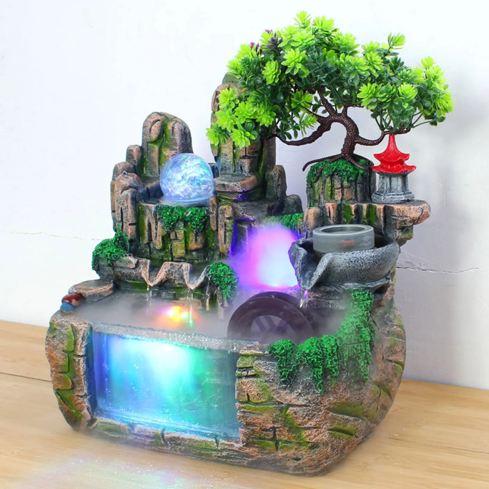 

Indoor Tabletop Resin Water Fountain Decor Desktop Waterfall Ornaments With Atomizer Relaxation Meditation Water Sound Decoratio