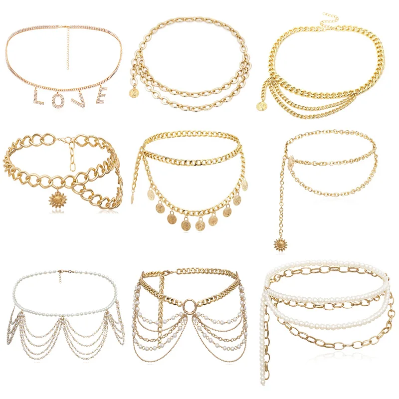 Роскошные женские поясные цепи пряжкой золотого цвета Цвет металлическими