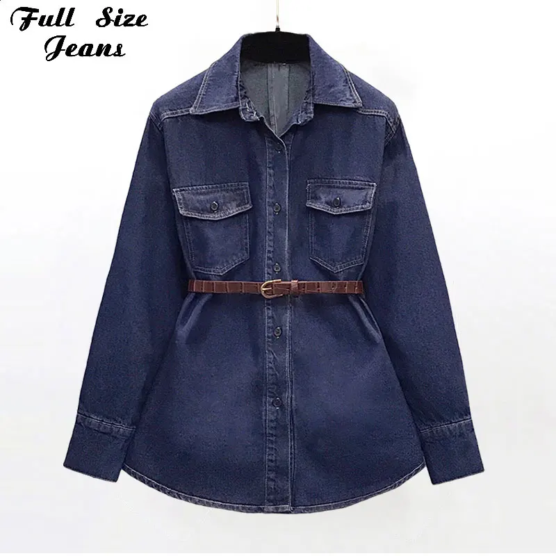 

Plus Size Slim Waist Belt Denim Jacket 4XL Chaqueta De Jeans Con Estrellas Jeans Jackets Tide Black Girls Coats Vaquera Mujer