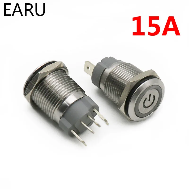 16 мм большая сила тока в амперах 15а металлический кнопочный переключатель
