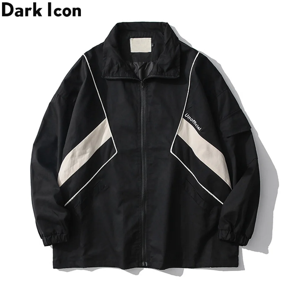 

Dark Icon Patchwork Autumn Thin Men's Jacket Oversized Beige Black Jacket for Man