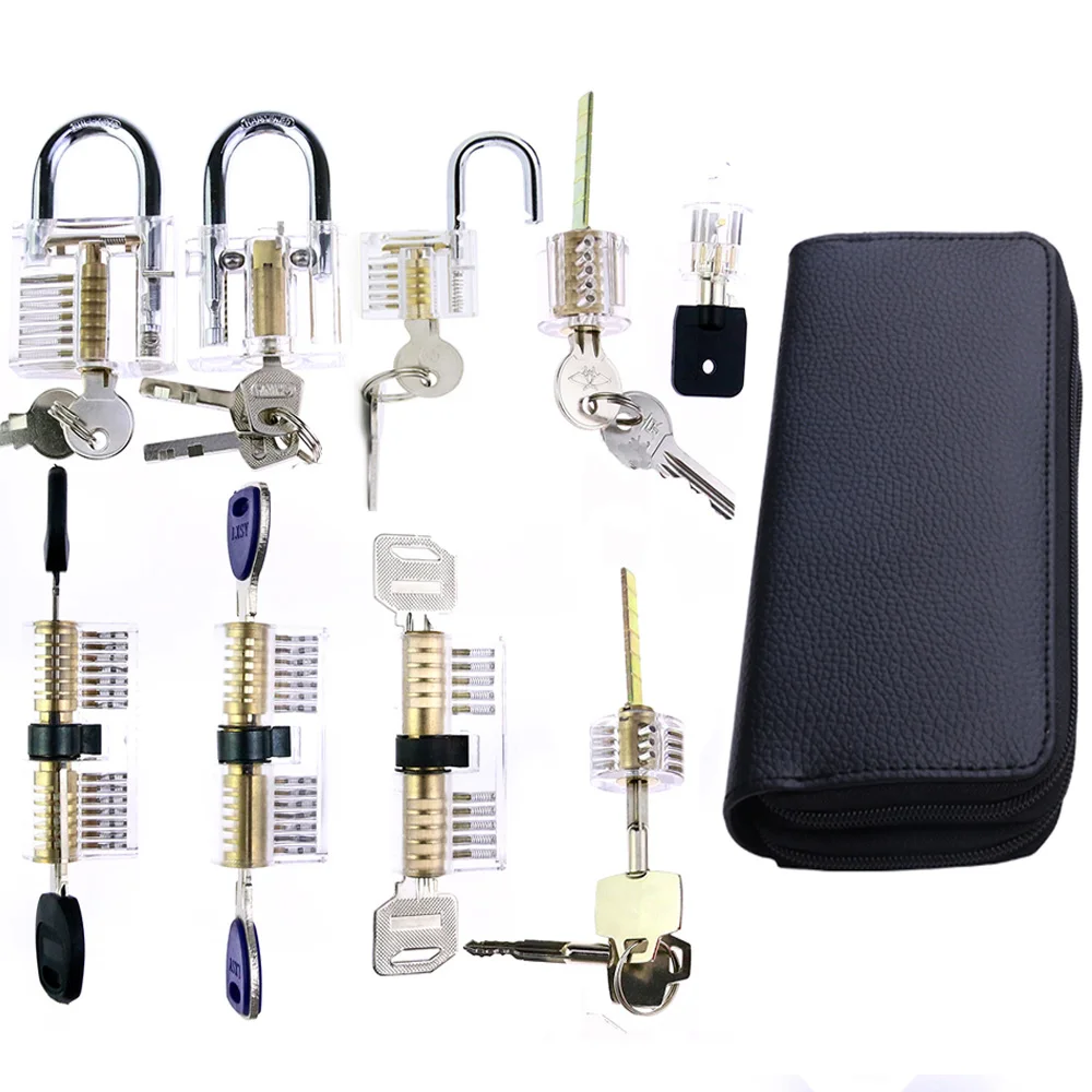 

9pcs Transparent Locks with 24pcs GOSO Titanium Locksmith Tools Broken Key Remove Pick Kit Lock Practice Set