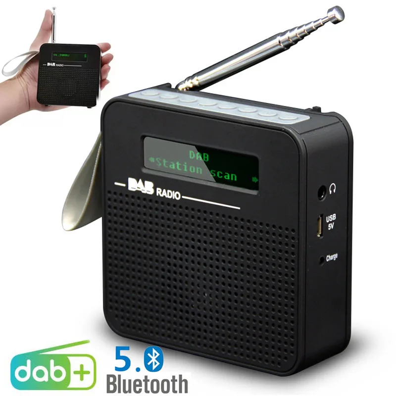 

Mini DAB/DAB+ Radio Portable FM Receiver Bluetooth 5.0 Stereo Music Player with 2.4" LED Display Support 9 Languages Rechargeabl