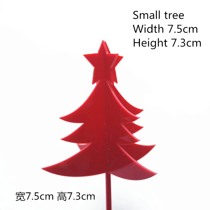 2pc small red tree Акриловые Красные серебряные Рождественские елки топперы для торта Снежинка счастливый год Санта Клаус рождественские принадлежности для выпечки сладкие подарки - Цвет: 2pc small red tree