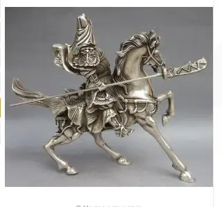 

Collectable Tibet Silver Warrior God Guan Yu Statue Silver decoration bronze factory outlets