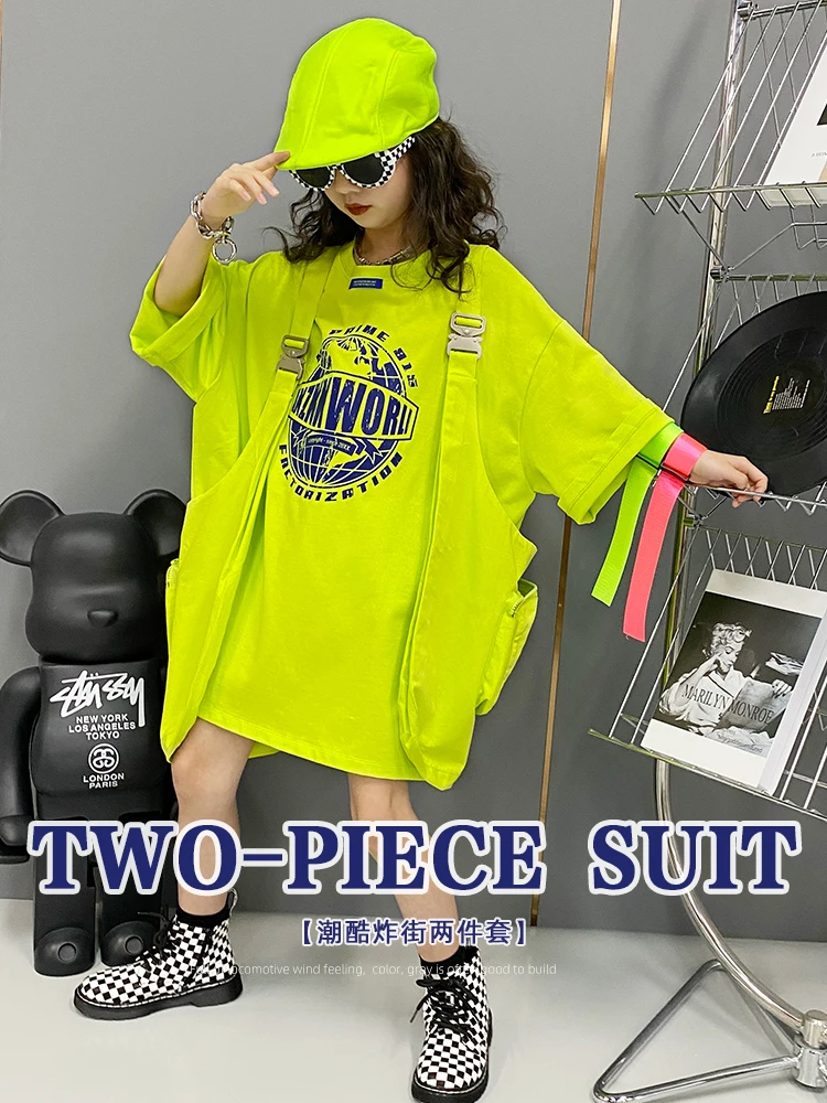 

Футболки для девочек, Новинка лета 2022, повседневный жилет с принтом средней длины в стиле хип-хоп, BF, ветряная мельница