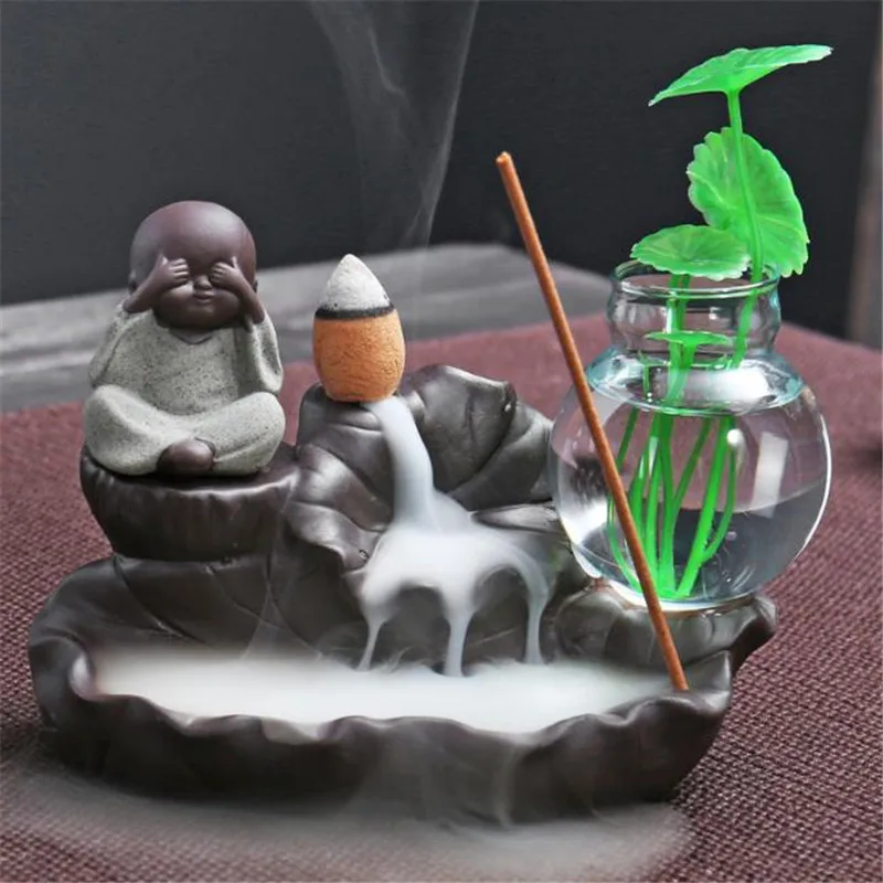 Керамический обратный поток горного водопада благовония горелка монах зеленое
