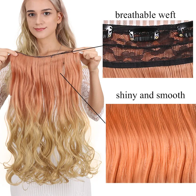 AILIADE Long wave 5 Clip In Hair Extensions Hairpieces Synthetic Natural Black to Grey Ombre Two Tones Fake | Шиньоны и парики