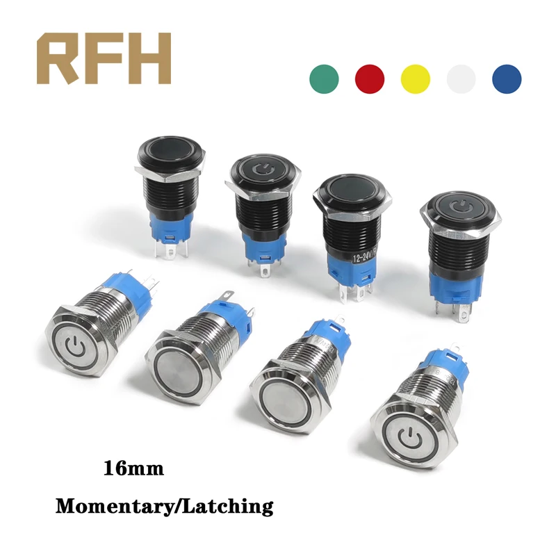 16 мм металлический кнопочный переключатель ВКЛ и ВЫКЛ кольцевая лампа Кнопка