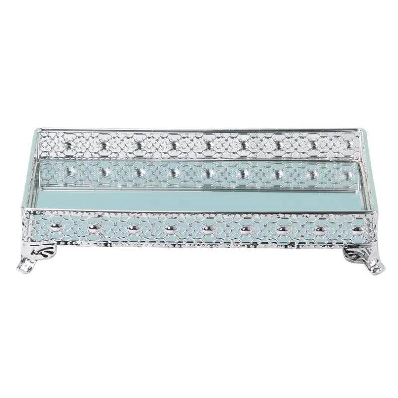 

Fashion Rectangle Metal Serving Trays Silver Cake Stand Decorative Mirror Tray for Home Decoration FT035