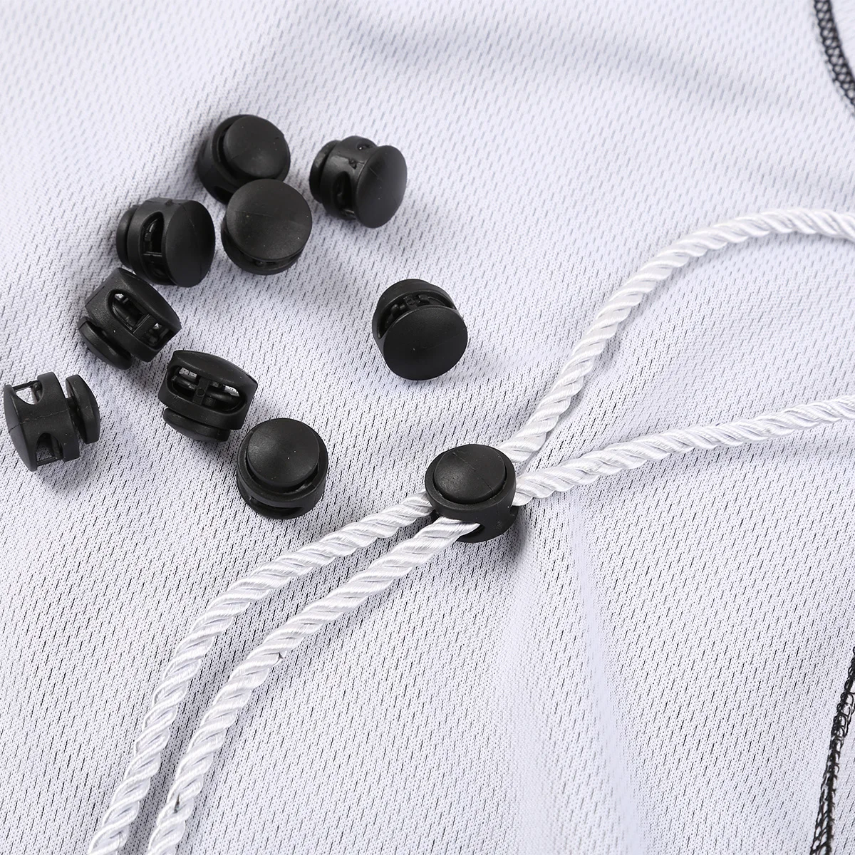 

50Pcs Plastic Double Hole Spring Cord Lock Toggle Round Ball Shape Stop Slid Cord Stopper Fastener Apparel Shoelace Accessories