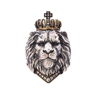 domineering male crystal mosaic lion head ring vintage punk hip hop wide face finger ring party club ring accessories gift