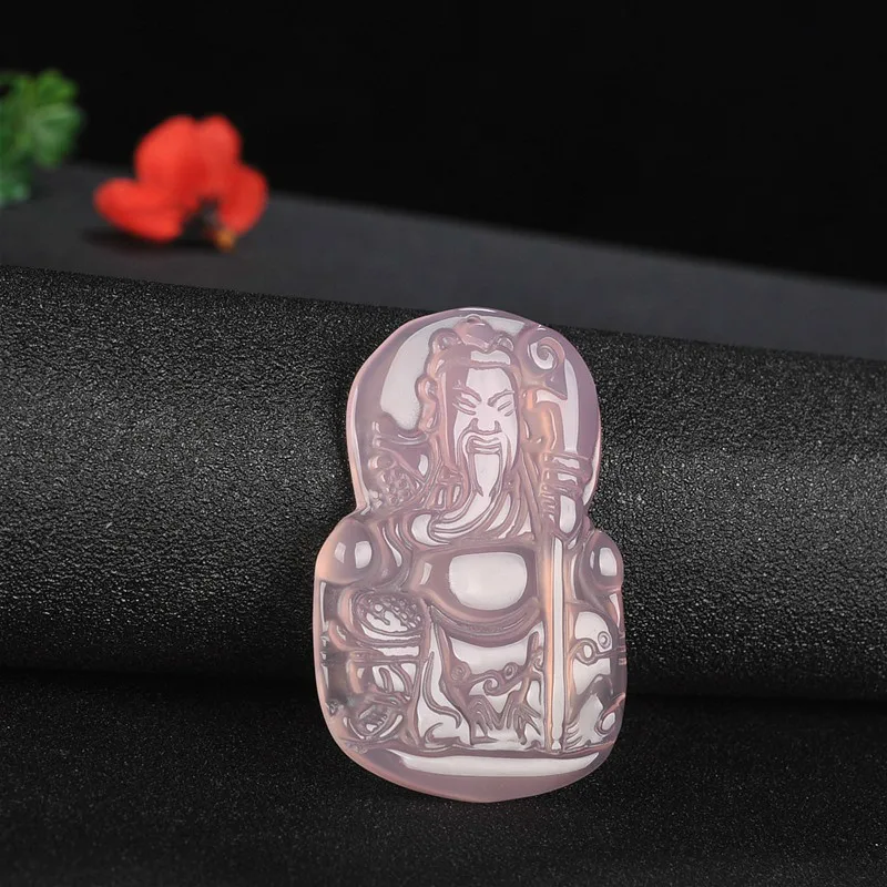 

1PC Natural White Agate Guanyu Jade Pendant Necklace Hand-Carved Chalcedony Charm Jewellery Fashion Amulet for Men Lucky Gifts