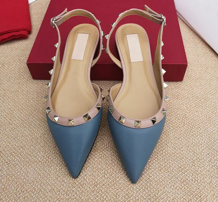 2019 35-43 genuine leather stud flat shoes luxury designer fashion women classic bloggers Double straps sandals |