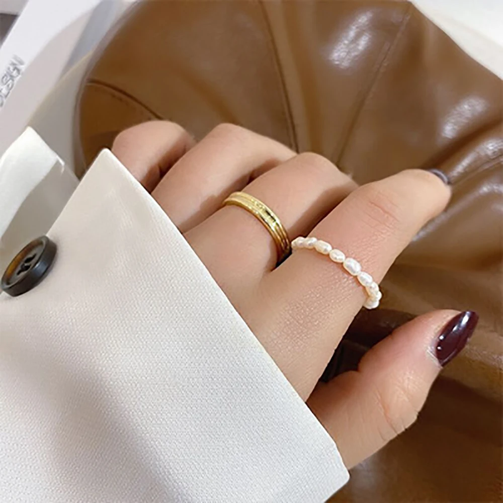 

2021 Новое Элегантное жемчужное ожерелье, цепочка, кольцо, модные простые металлические золотые кольца для женщин изысканные вечерние ювелир...