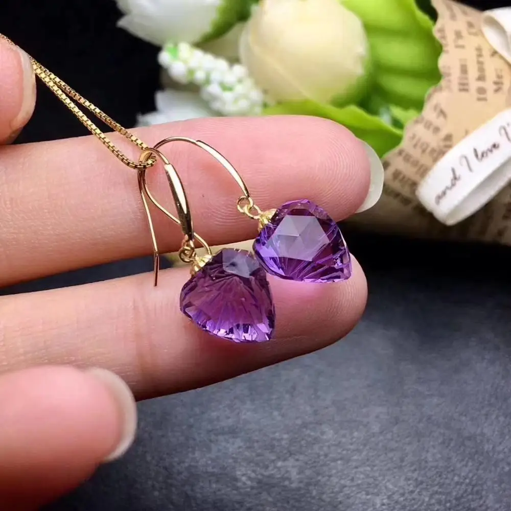

HEART STYLE NATURAL PURPLE AMEHTYST HOOK EARRINGS WITH 18K GOLD FOR WOMEN ORNAMENT GIRL BIRTHDAY GIFT