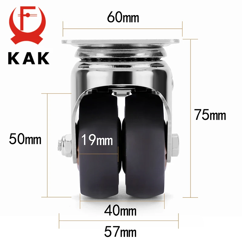 Колесо Поворотное KAK 4 шт. бесшумный сменный ролик 2 дюйма 60 кг мягкий резиновый