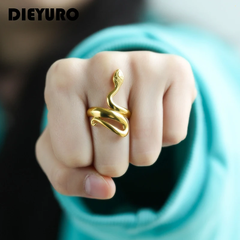 

DIEYURO 316L Stainless Steel 2021 New Trendy Korea Style Cobra Shape Ring Punk Hip-hop Women Men Unique INS Index Finger Jewelry