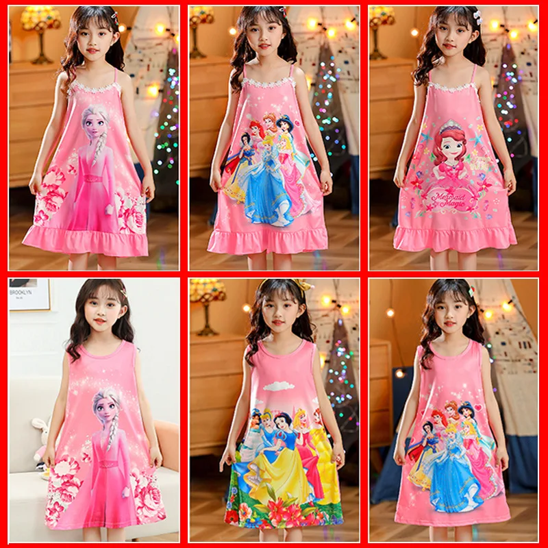 Girl Summer Nightdress Soft Frozen Disney Princess Sophia Short Sleeve Dress Kid Sleepwear Baby Children Pajamas Nightgown