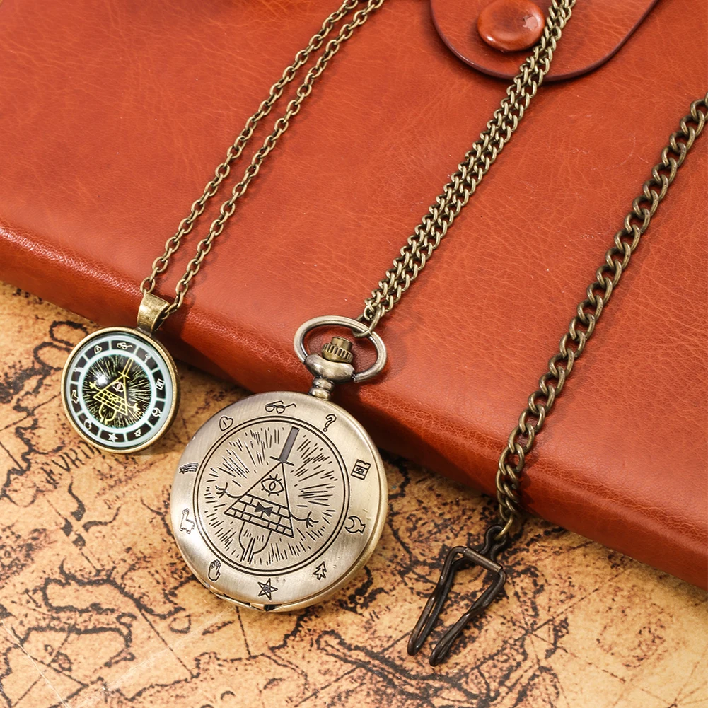 Fashion Retro Quartz Pocket Watch Necklace Gift Sets Fob Watch Chain Pendant Gift Box for Men Women