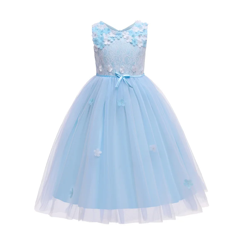 

Детское платье 2021, рождевечерние, Цветочное платье для девочек, Сетчатое платье принцессы на талии, костюм для девочек, платье