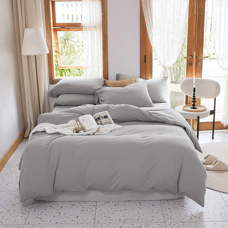

Solid Grey Duvet Cover Queen Full Size Set with Zipper Closure Ultra Soft Cotton 4PcsComforter Cover Sets Bed Sheet Pillowcase