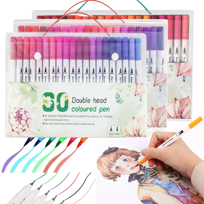 100 цветов акварельные ручки с двойным наконечником хайлайтеры художественные