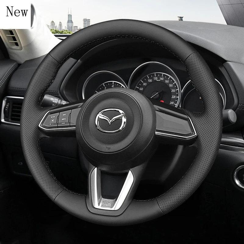 

For Mazda 3 Onxeira CX4 Atenza CX5 CX30 High-quality Hand-Stitched Leather Car Steering Wheel Cover Interior Car Accessories