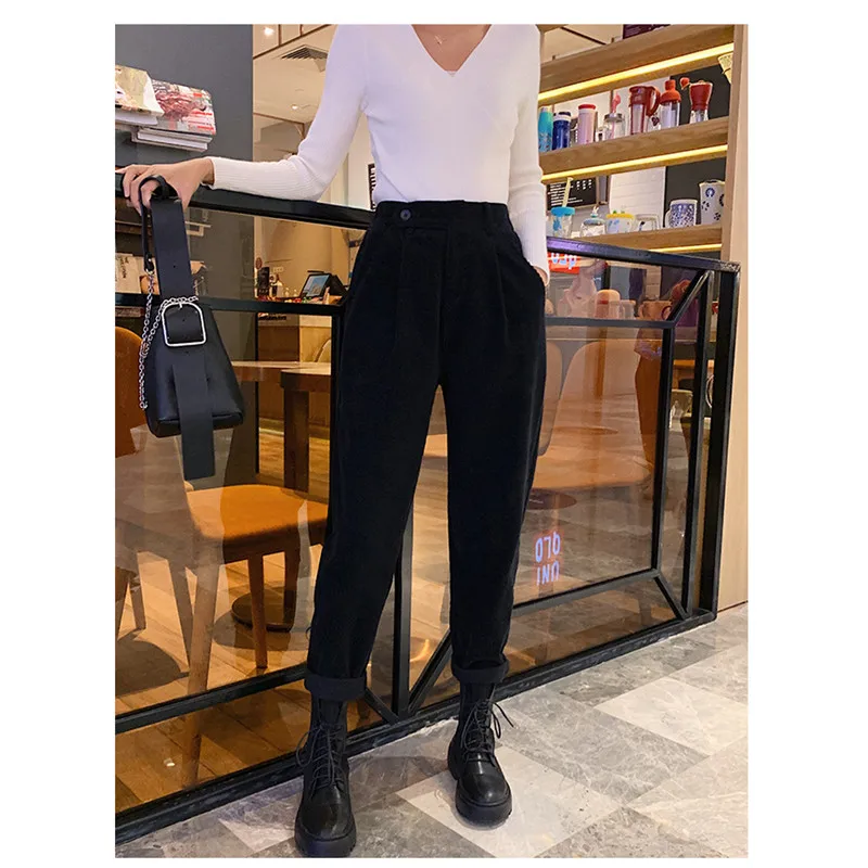 JUJULAND Corduroy Harem Pant Plus Size Autunm Loose Women Trouser Cotton Linen Oversize With Pockets Pants 1950 | Женская одежда