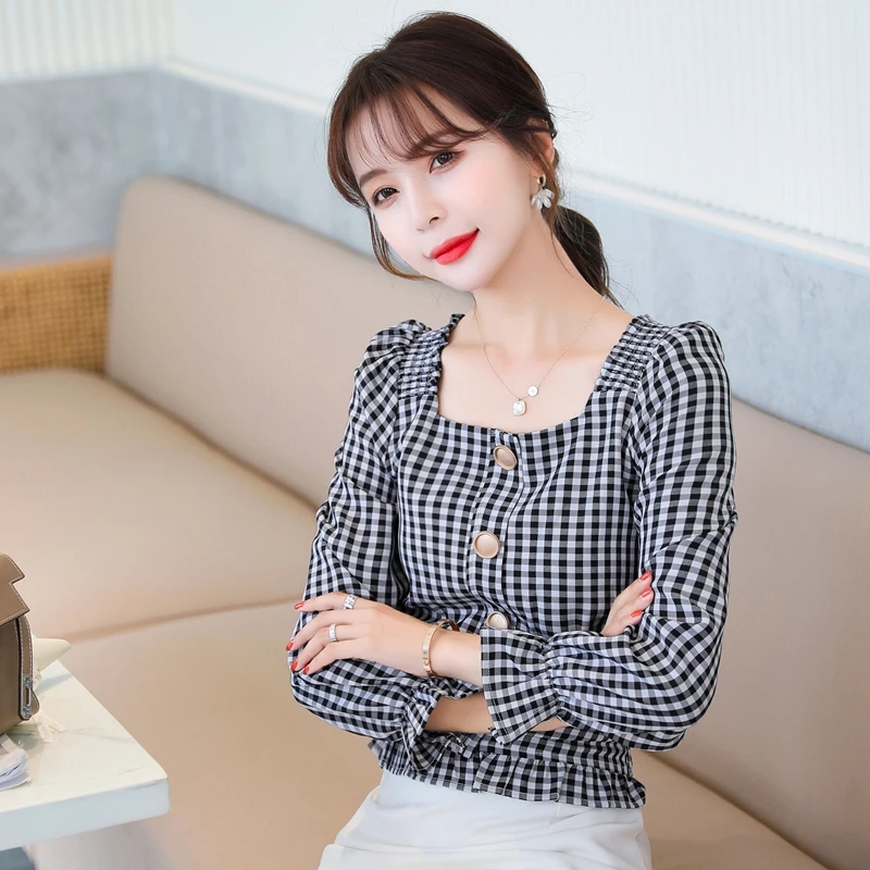 COIGARSAM женская блузка с длинным рукавом новая весенняя клетчатая Женские топы и