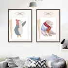 Картина на холсте для детской комнаты с изображением лесных животных пингвина и медведя, настенный плакат, настенные картины в скандинавском стиле для декора детской комнаты 5-69