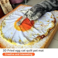 1pcs comfort pet cat dog sleeping bed mat cat soft warm flannel blanket toast bread and poached egg print mat cover pet supplies