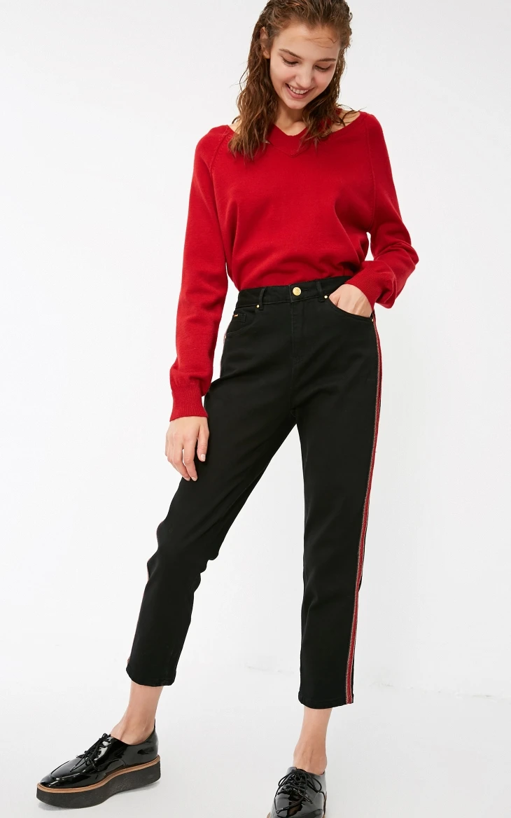 Vero Moda Новые поступления BF стиль боковые полоски прямые джинсы потертые | 318349577