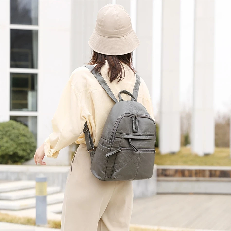 

Women Backpack Soft Leather Backpack Teenage Girl Fashion Schoolbag Lady Bagpack Casual Female Large Capacity Travel Bag Mochila