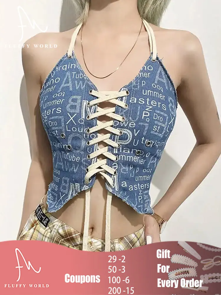 Укороченный женский топ с имитацией джинсов пикантная Винтажная Майка на