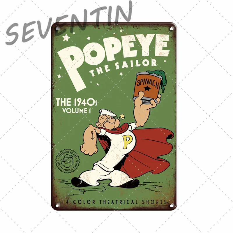 Popeye мультфильм металлическая Жестяная Табличка с надписью в винтажном стиле