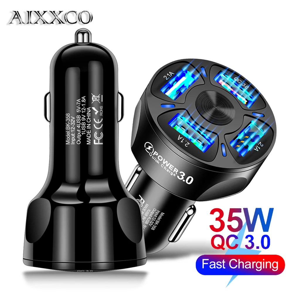 Автомобильное зарядное устройство AIXXCO с 3 USB портами быстрая зарядка 0