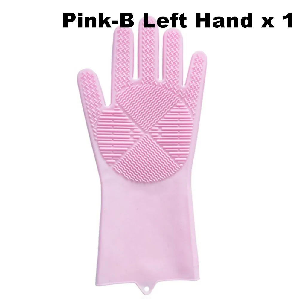 Pink B Left x 1 Силиконовые перчатки для мытья посуды волшебный, резиновый очистки перчатки многоразовые тип стирки перчатки для Кухня, Ванная комната, домашних животных, автомобиль(розовый - Цвет: Pink B Left x 1