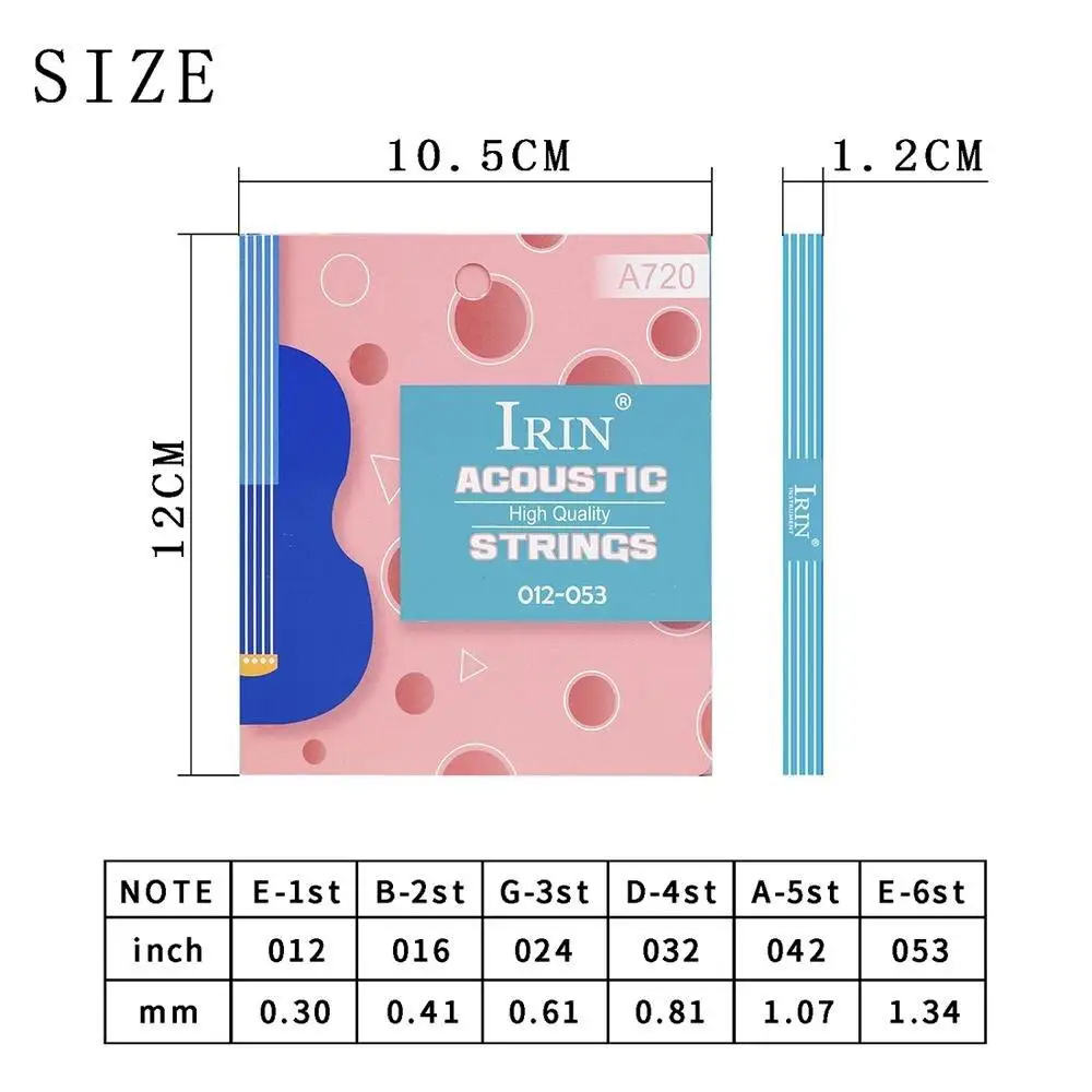 

6pcs/set Metal Guitar Strings A720 Durable Irin Acoustic Folk Guitar Strings High Sound Quality Stringed Musical Instrument