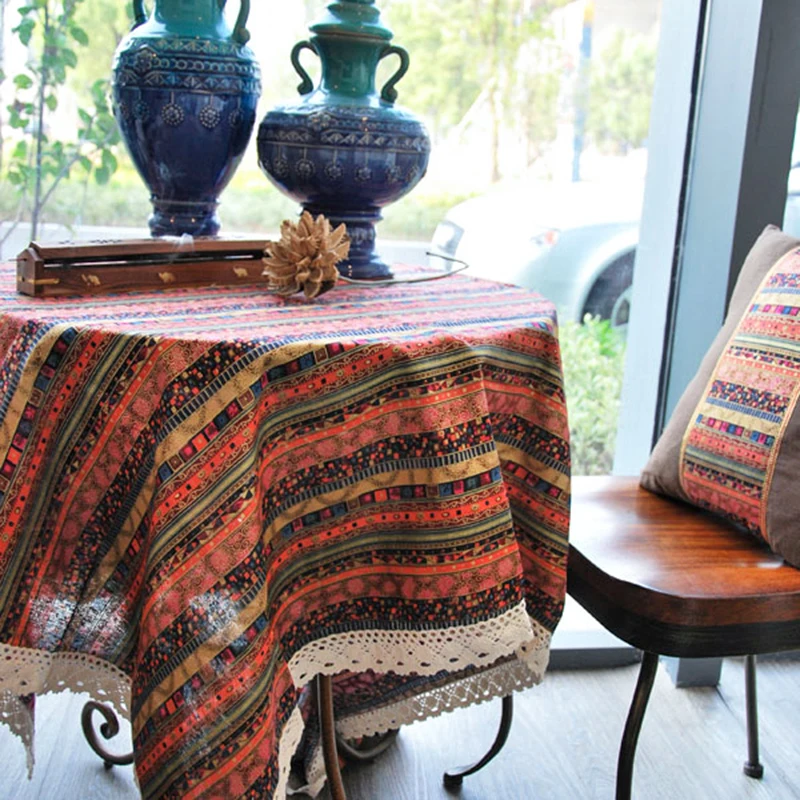 

Practical Printed Tablecloth Handmade Ethnic Retro Bohemian Striped Cotton Linen Cover Southeast Asian